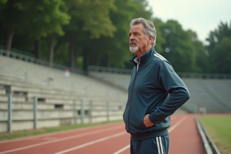 Athlète homme en tenue vintage dans un stade ancien