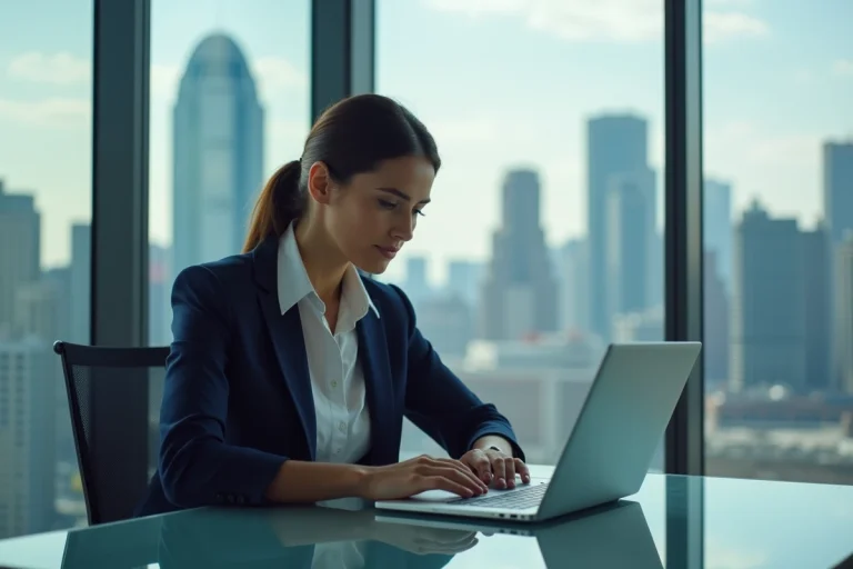Femme d'affaires en ville regardant des graphiques financiers