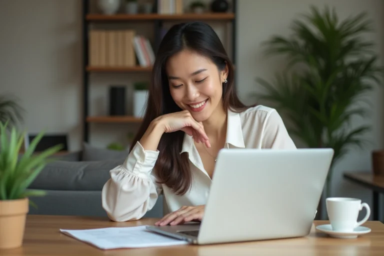 Femme en bureau à domicile travaillant sur des papiers