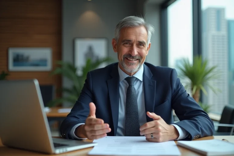 Homme d'affaires en costume dans un bureau moderne