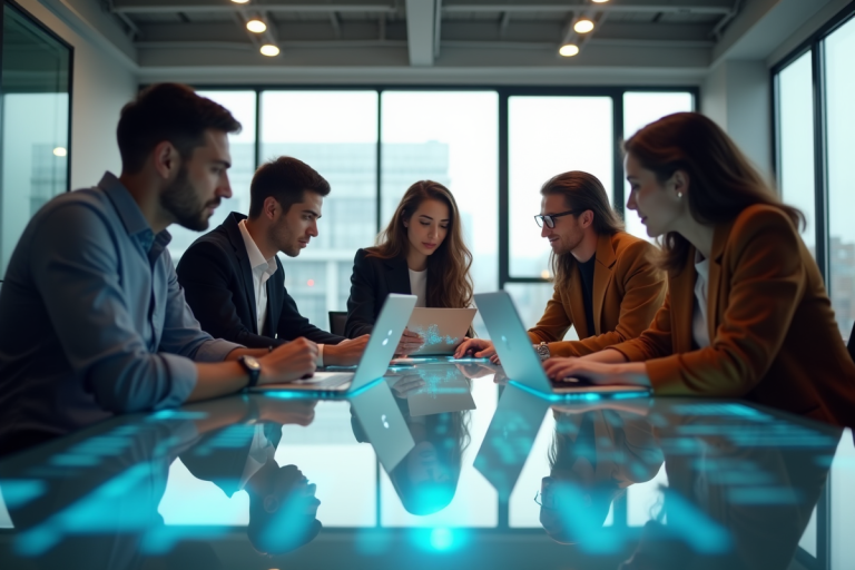 Groupe de jeunes entrepreneurs dans un espace de coworking moderne
