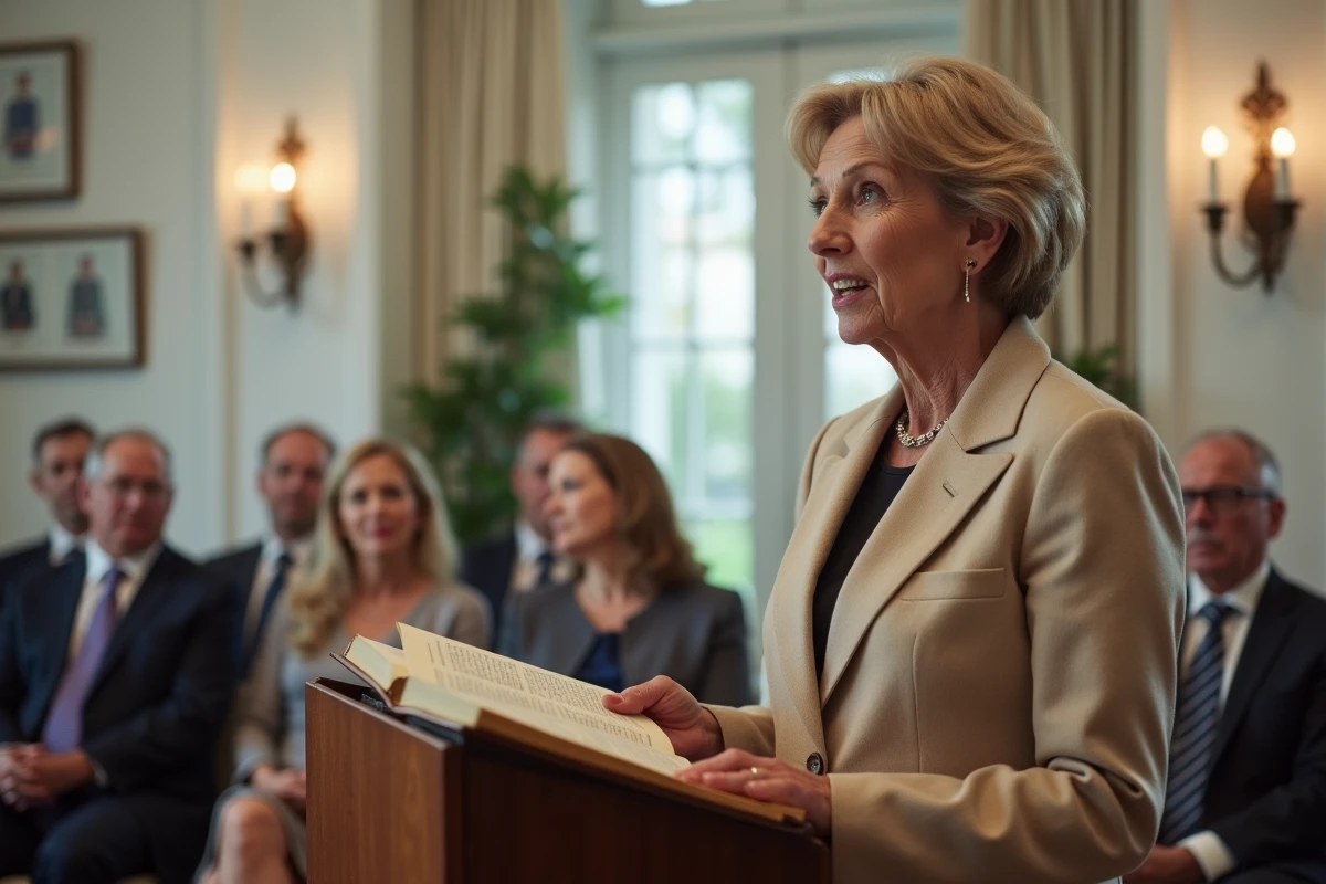 Officiante lisant un texte lors d’une cérémonie intérieure