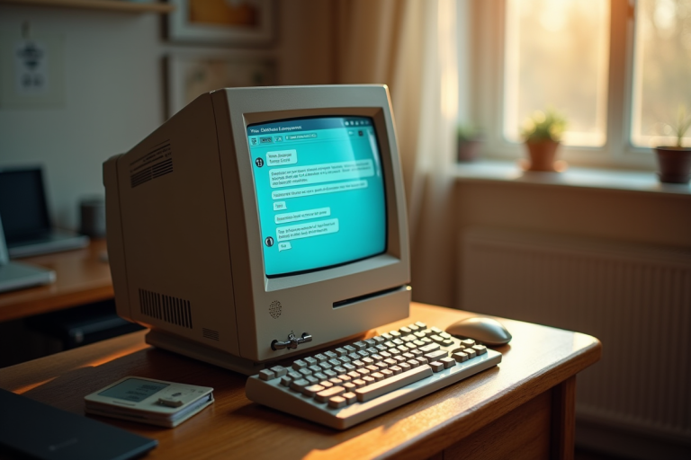 Ancien ordinateur de bureau vintage avec messagerie instantanee