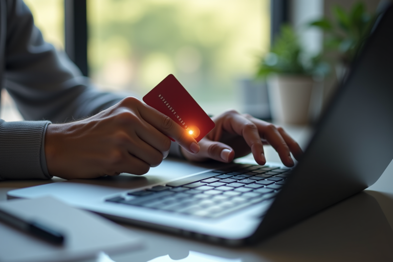 Main saisissant une carte de crédit sur un ordinateur portable