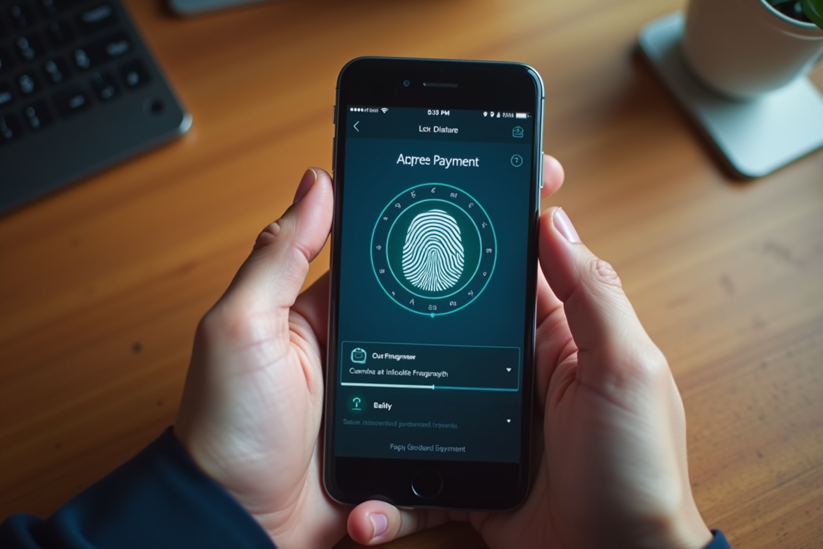 Smartphone avec application de paiement sécurisé et empreinte digitale